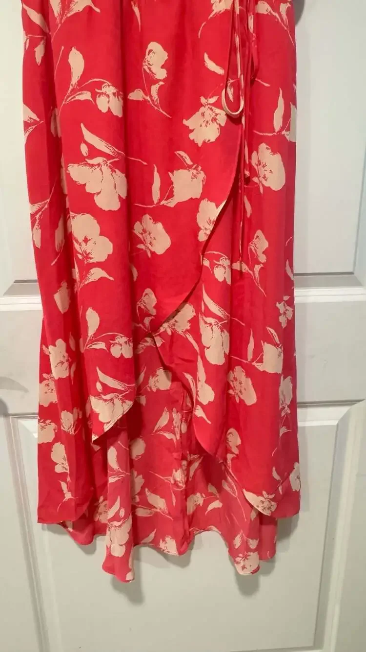 Barbiecore Pink Floral Wrap Midi Dress Coquette Cottagecore Vacation